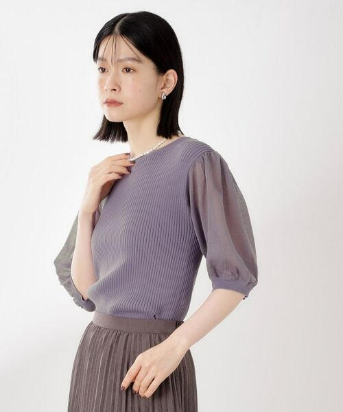 THE SHOP TK / ザ ショップ ティーケー ニット・セーター | シアーパフ袖ニット【洗濯機OK】 | 詳細9