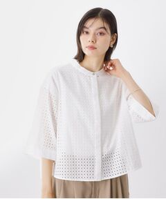 THE SHOP TK / ザ ショップ ティーケー シャツ・ブラウス | 5分袖レース刺繍コットンシャツ