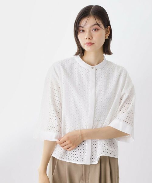 THE SHOP TK / ザ ショップ ティーケー シャツ・ブラウス | 5分袖レース刺繍コットンシャツ | 詳細1