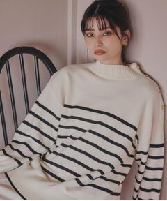 THE SHOP TK / ザ ショップ ティーケー ニット・セーター | 【インしないで着られる】金ボタン ハイネックニット/毛玉になりにくい/静電気防止/洗濯機OK