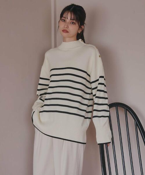 THE SHOP TK / ザ ショップ ティーケー ニット・セーター | 【インしないで着られる】金ボタン ハイネックニット/毛玉になりにくい/静電気防止/洗濯機OK | 詳細1