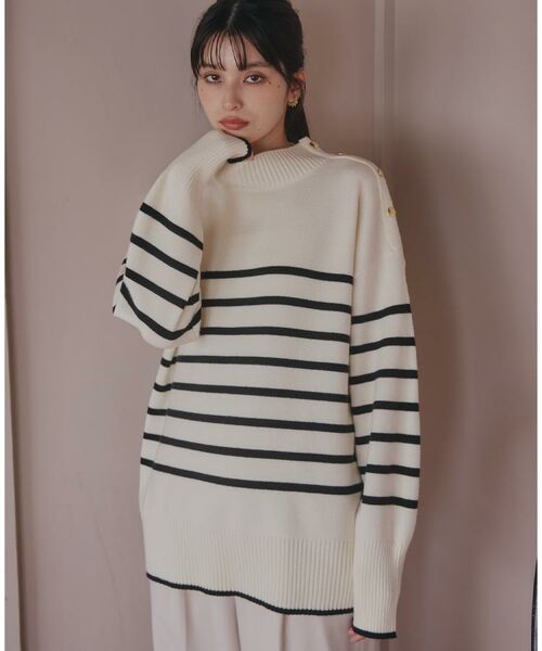 THE SHOP TK / ザ ショップ ティーケー ニット・セーター | 【インしないで着られる】金ボタン ハイネックニット/毛玉になりにくい/静電気防止/洗濯機OK | 詳細2