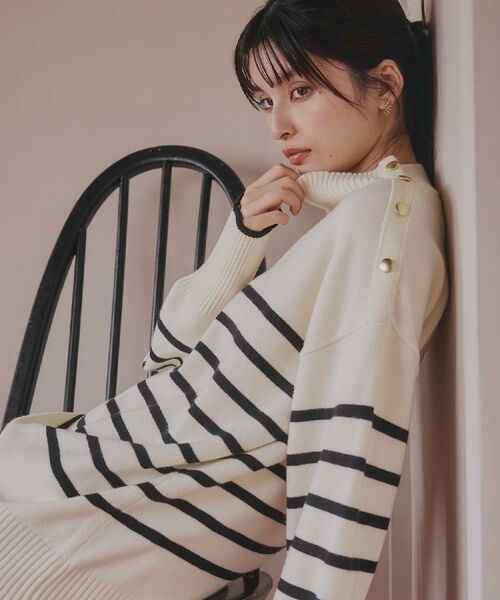 THE SHOP TK / ザ ショップ ティーケー ニット・セーター | 【インしないで着られる】金ボタン ハイネックニット/毛玉になりにくい/静電気防止/洗濯機OK | 詳細4