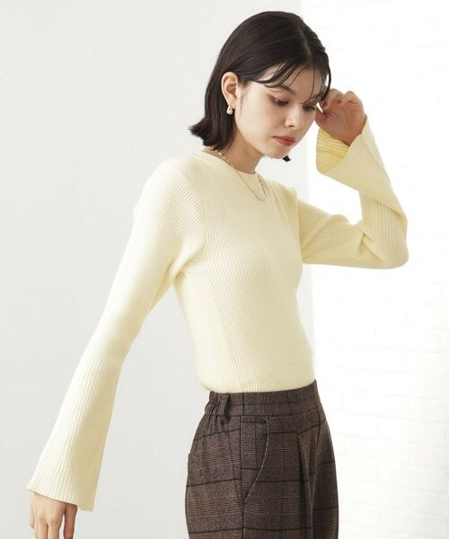 THE SHOP TK / ザ ショップ ティーケー ニット・セーター | 【品よく魅せる】フレアスリーブ リブニット/毛玉になりにくい/静電気防止/洗濯機OK | 詳細3