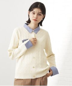 THE SHOP TK / ザ ショップ ティーケー ニット・セーター | 【着るだけでコーデ完成】シャツレイヤード風 ケーブルニット