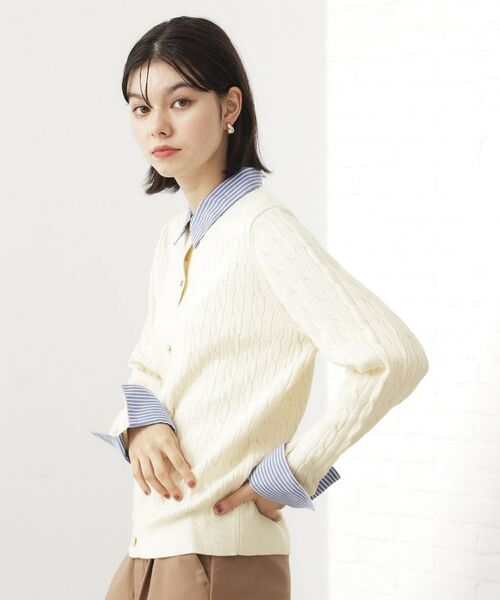 THE SHOP TK / ザ ショップ ティーケー ニット・セーター | 【着るだけでコーデ完成】シャツレイヤード風 ケーブルニット | 詳細1