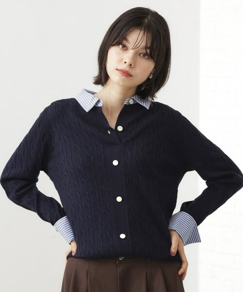 THE SHOP TK / ザ ショップ ティーケー ニット・セーター | 【着るだけでコーデ完成】シャツレイヤード風 ケーブルニット | 詳細9