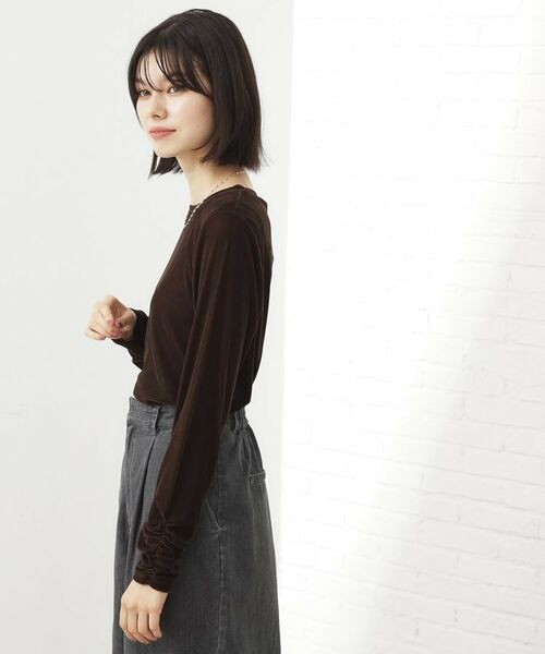 THE SHOP TK / ザ ショップ ティーケー カットソー | 【程よいシアー感】ベロア袖クシュプルオーバー | 詳細10