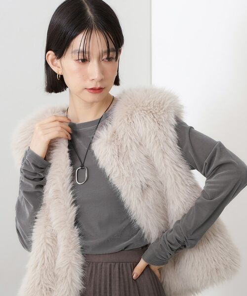 THE SHOP TK / ザ ショップ ティーケー カットソー | 【程よいシアー感】ベロア袖クシュプルオーバー | 詳細13