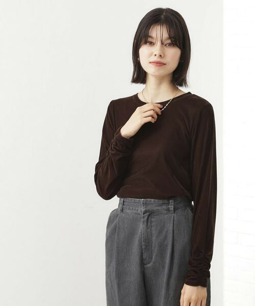 THE SHOP TK / ザ ショップ ティーケー カットソー | 【程よいシアー感】ベロア袖クシュプルオーバー | 詳細9