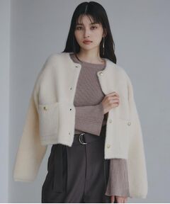 THE SHOP TK / ザ ショップ ティーケー カーディガン・ボレロ | 【即戦力】ベロアフェザーカーディガン