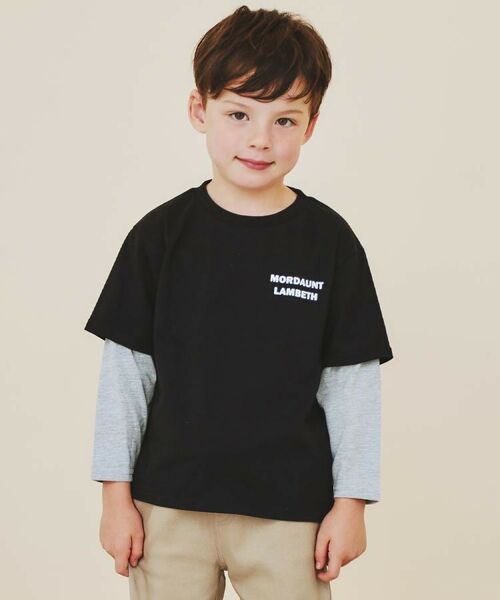 THE SHOP TK / ザ ショップ ティーケー Tシャツ | 【110－160】レイヤード風デニムアップリケロンTee | 詳細1