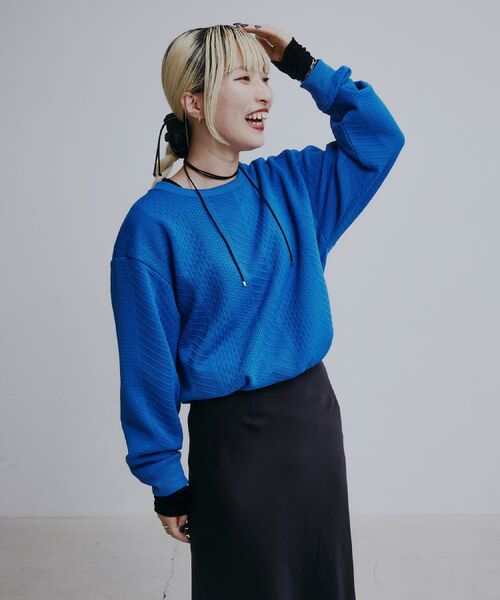 THE SHOP TK / ザ ショップ ティーケー スウェット | 【無地に飽きた方へ】ふくれジャカードスウェット　洗濯機OK/6色展開/ユニセックスでおすすめ！ | 詳細7