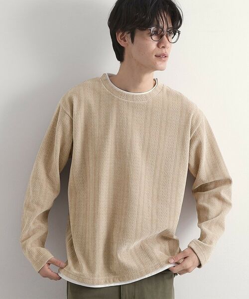 THE SHOP TK / ザ ショップ ティーケー カットソー | 【心地良い、滑らかさ】レイヤード風ケーブル ニットソー 【洗濯機OK】(ベージュ(052))