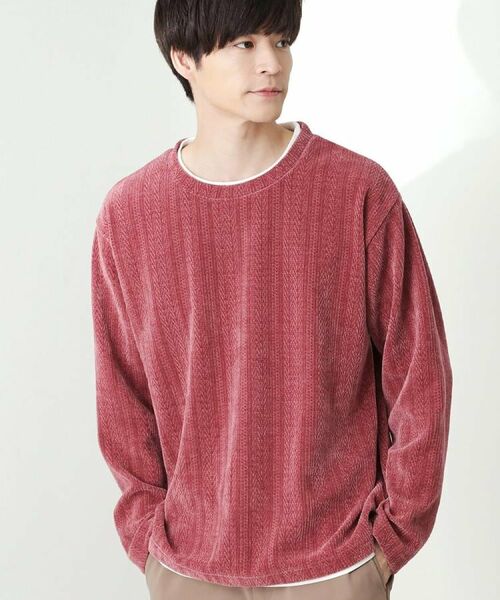 THE SHOP TK / ザ ショップ ティーケー カットソー | 【心地良い、滑らかさ】レイヤード風ケーブル ニットソー 【洗濯機OK】(ピンク(074))