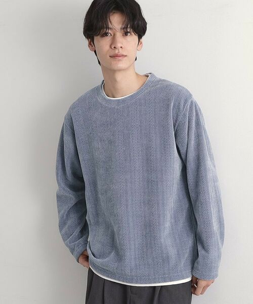 THE SHOP TK / ザ ショップ ティーケー カットソー | 【心地良い、滑らかさ】レイヤード風ケーブル ニットソー 【洗濯機OK】(ブルー(093))