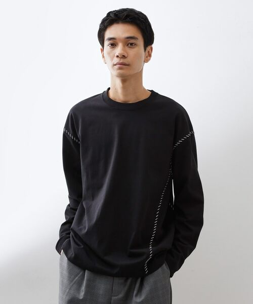 THE SHOP TK/ザ ショップ ティーケー ハンドステッチ長袖Tシャツ 【洗濯機OK】 ブラック(019) 04(LL)