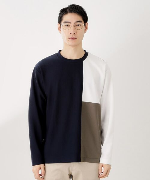 THE SHOP TK / ザ ショップ ティーケー カットソー | 【一枚で着映える】パネルブロッキング長袖Tシャツ 【洗濯機OK】 | 詳細13