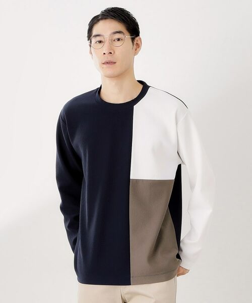 THE SHOP TK/ザ ショップ ティーケー 【一枚で着映える】パネルブロッキング長袖Tシャツ 【洗濯機OK】 ネイビー(594) 02(M) THE SHOP TK/ザ ショップ ティーケー 【一枚で着映える】パネルブロッキング長袖Tシャツ 【洗濯機OK】 ネイビー(594) 02(M)