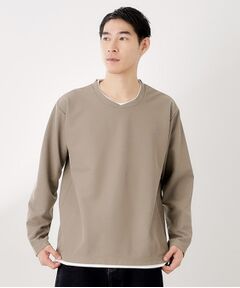 THE SHOP TK / ザ ショップ ティーケー カットソー | 【一枚でコーディネートが完成！】レイヤード風クルーネック長袖Tシャツ　洗濯機OK