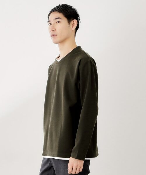 THE SHOP TK / ザ ショップ ティーケー カットソー | 【一枚でコーディネートが完成！】レイヤード風クルーネック長袖Tシャツ　洗濯機OK | 詳細1