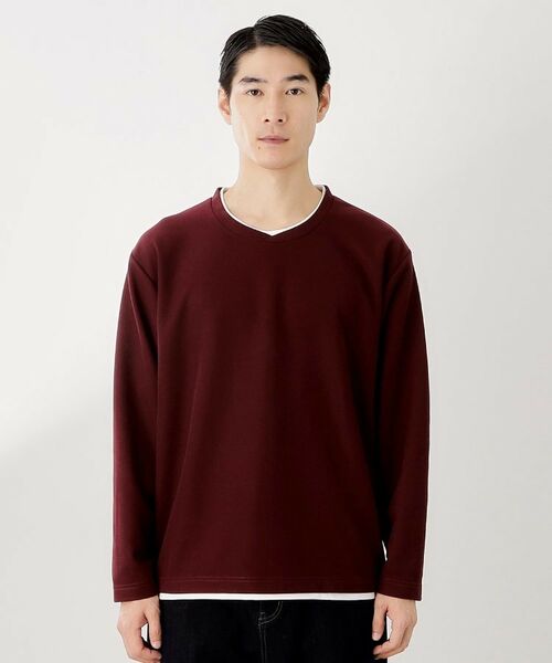 THE SHOP TK / ザ ショップ ティーケー カットソー | 【一枚でコーディネートが完成！】レイヤード風クルーネック長袖Tシャツ　洗濯機OK | 詳細17