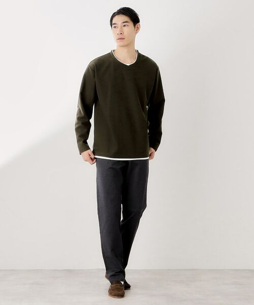 THE SHOP TK / ザ ショップ ティーケー カットソー | 【一枚でコーディネートが完成！】レイヤード風クルーネック長袖Tシャツ　洗濯機OK | 詳細3