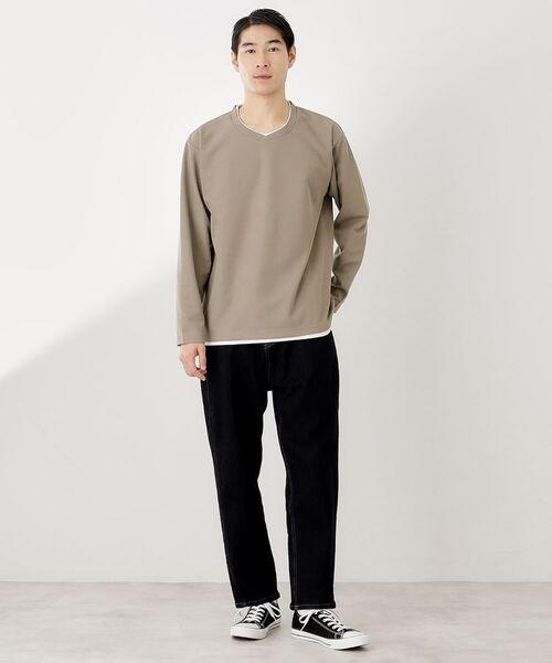 THE SHOP TK / ザ ショップ ティーケー カットソー | 【一枚でコーディネートが完成！】レイヤード風クルーネック長袖Tシャツ　洗濯機OK | 詳細7