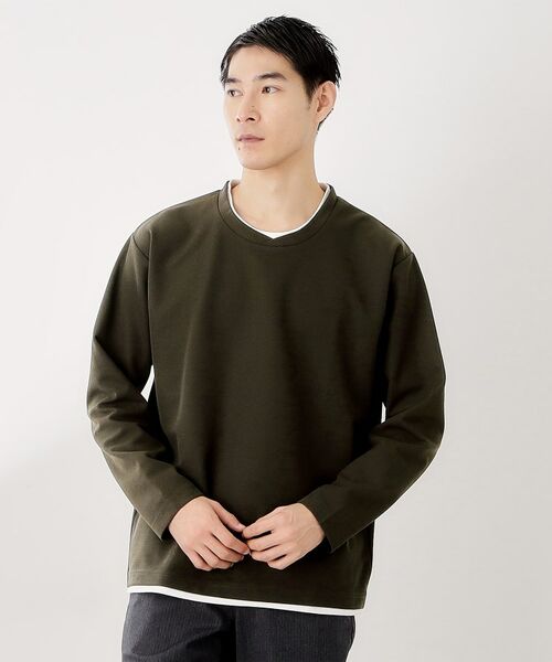 THE SHOP TK/ザ ショップ ティーケー 【一枚でコーディネートが完成!】レイヤード風クルーネック長袖Tシャツ 洗濯機OK ブラウン(044) 02(M) THE SHOP TK/ザ ショップ ティーケー 【一枚でコーディネートが完成!】レイヤード風クルーネック長袖Tシャツ 洗濯機OK ブラウン(044) 02(M)