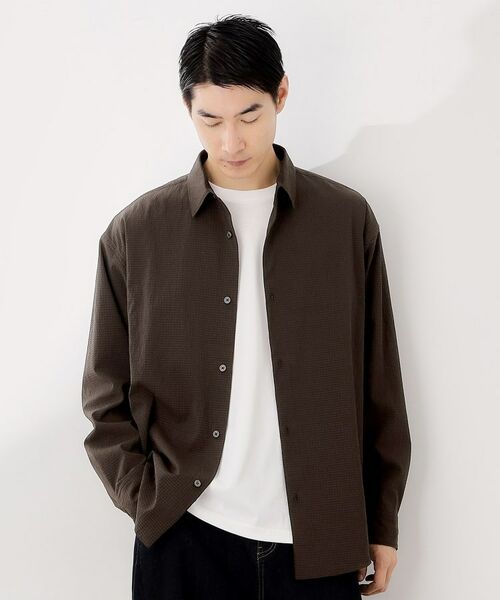 THE SHOP TK / ザ ショップ ティーケー シャツ・ブラウス | シアサッカー長袖シャツ 【軽量/吸水速乾/イージーケア/洗濯機OK】(ブラウン(044))