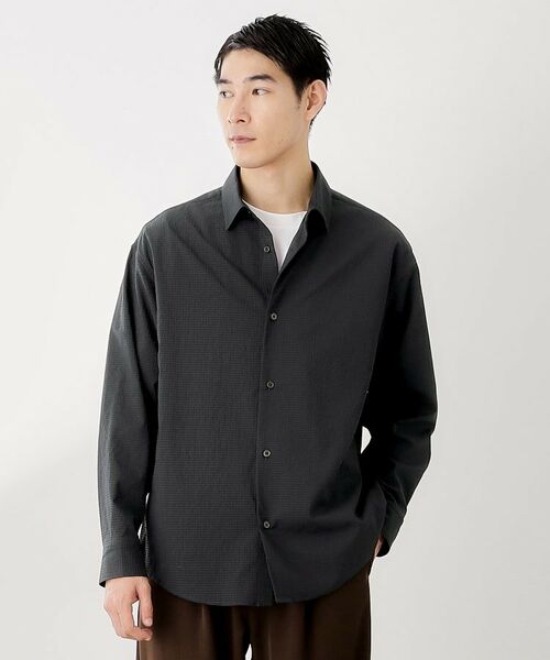 THE SHOP TK / ザ ショップ ティーケー シャツ・ブラウス | シアサッカー長袖シャツ 【軽量/吸水速乾/イージーケア/洗濯機OK】(ブルーグリーン(097))