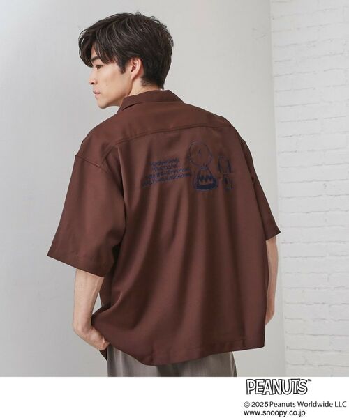 THE SHOP TK/ザ ショップ ティーケー Peanuts スヌーピー 5分袖シャツ ブラウン(043) 03(L) THE SHOP TK/ザ ショップ ティーケー Peanuts スヌーピー 5分袖シャツ ブラウン(043) 03(L)