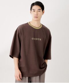 THE SHOP TK / ザ ショップ ティーケー Tシャツ | 配色刺繍6分袖Tシャツ 【ビッグシルエット／洗濯機OK】