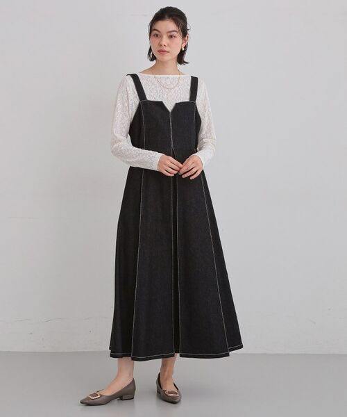 THE SHOP TK / ザ ショップ ティーケー ロング・マキシ丈ワンピース | デニムステッチジャンスカ(ブラック(019))