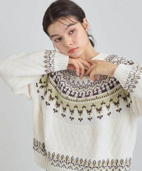 THE SHOP TK / ザ ショップ ティーケー ニット・セーター | 上品さと少しの遊び心を モール求心柄ニット | 詳細1