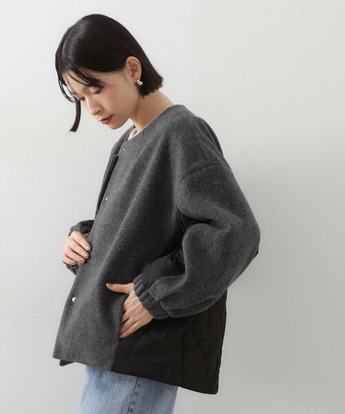 THE SHOP TK / ザ ショップ ティーケー ノーカラージャケット | 前後で印象が変わる ドッキングノーカラージャケット | 詳細1