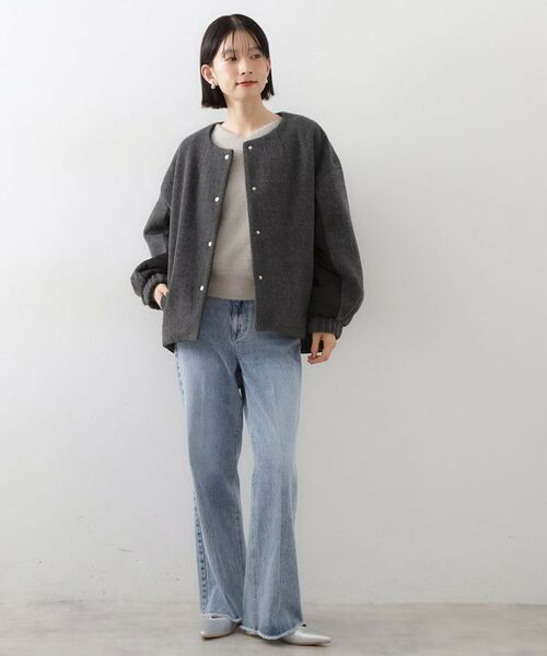 THE SHOP TK / ザ ショップ ティーケー ノーカラージャケット | 前後で印象が変わる ドッキングノーカラージャケット | 詳細3