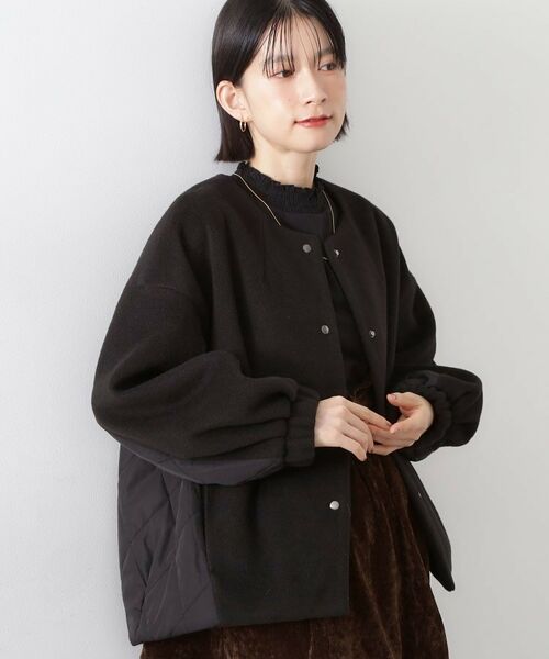 THE SHOP TK / ザ ショップ ティーケー ノーカラージャケット | 前後で印象が変わる ドッキングノーカラージャケット(ブラック(019))