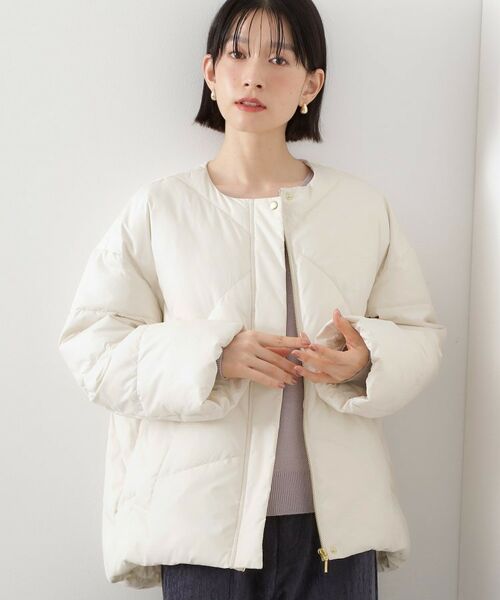 THE SHOP TK / ザ ショップ ティーケー その他アウター | きれいめにもカジュアルにも ノーカラーキルトジャケット(アイボリー(004))