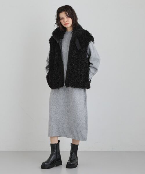 THE SHOP TK / ザ ショップ ティーケー ロング・マキシ丈ワンピース | ウール混杢調ハイネックワンピース | 詳細3