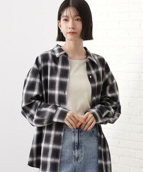 THE SHOP TK / ザ ショップ ティーケー シャツ・ブラウス | 【即戦力/軽羽織】チェックドルマンシャツ（ブラック(219)）