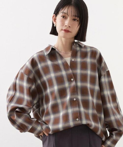 THE SHOP TK / ザ ショップ ティーケー シャツ・ブラウス | 【即戦力/軽羽織】チェックドルマンシャツ（ブラウン(243)）