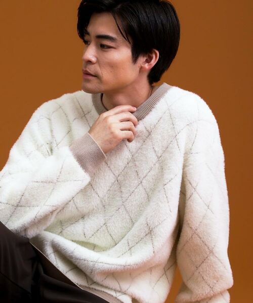 THE SHOP TK / ザ ショップ ティーケー ニット・セーター | 【ふんわり心地いい肌触り】 ダイヤ柄シャギーニット | 詳細7