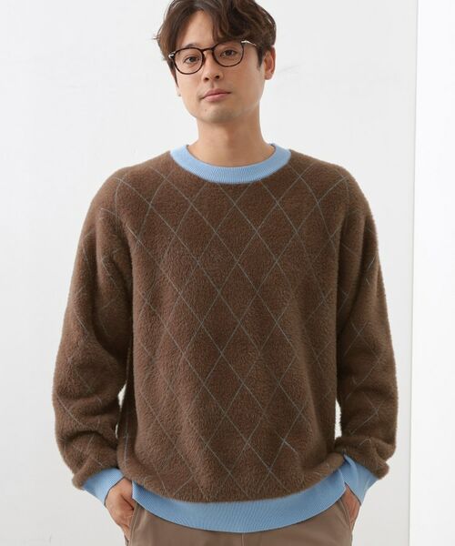 THE SHOP TK / ザ ショップ ティーケー ニット・セーター | 【ふんわり心地いい肌触り】 ダイヤ柄シャギーニット(ブラウン(243))