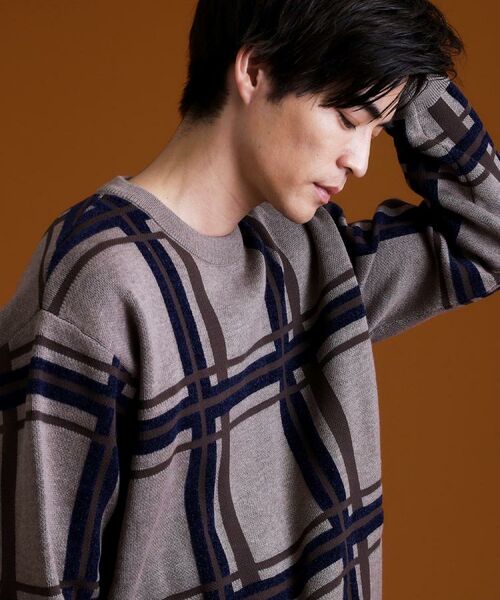 THE SHOP TK / ザ ショップ ティーケー ニット・セーター | チェックジャカードニット【洗濯機OK】 | 詳細1