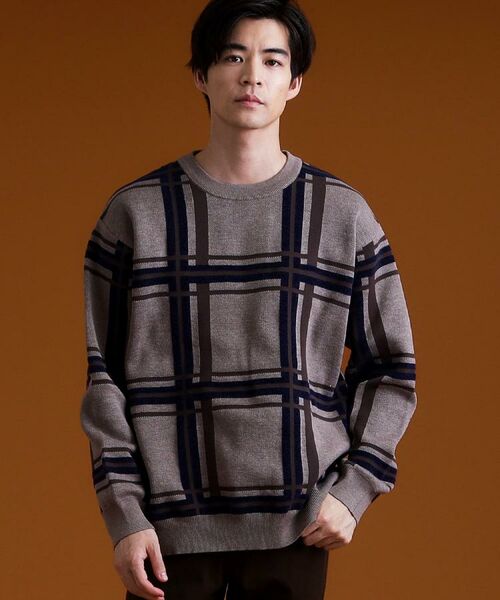 THE SHOP TK / ザ ショップ ティーケー ニット・セーター | チェックジャカードニット【洗濯機OK】 | 詳細3