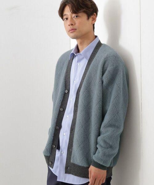 THE SHOP TK / ザ ショップ ティーケー カーディガン・ボレロ | 配色シャギーニットカーディガン ユニセックスでおすすめ!(ブルーグリーン(297))