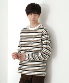 THE SHOP TK / ザ ショップ ティーケー カットソー | ランダムボーダー長袖タフTシャツ 【洗濯機OK】