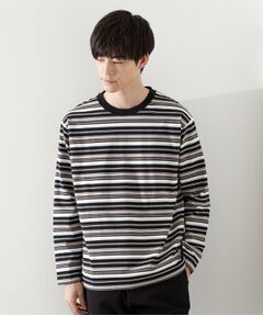 THE SHOP TK / ザ ショップ ティーケー カットソー | ランダムボーダー長袖タフTシャツ 【洗濯機OK】