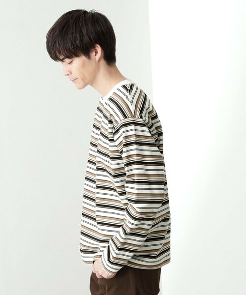 THE SHOP TK / ザ ショップ ティーケー カットソー | ランダムボーダー長袖タフTシャツ 【洗濯機OK】 | 詳細1